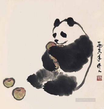 Wu zuoren panda y fruta tinta china antigua Pinturas al óleo